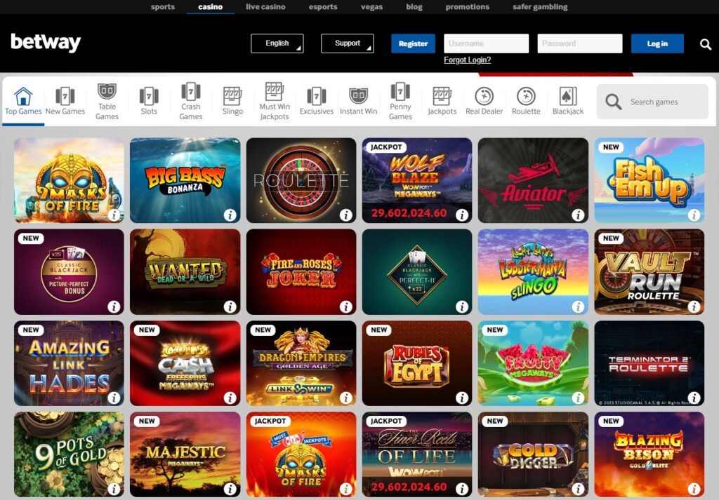 Betway Casino review games and slots interface